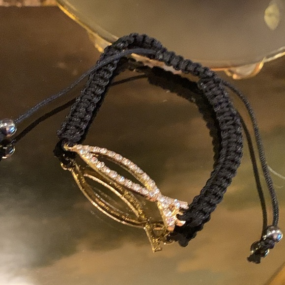 Macrane Gold and Crystal Ichthus Fish Bracelet - Picture 2 of 4